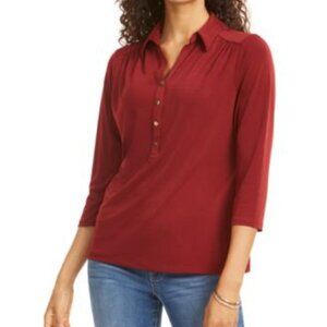 Charter Club Top 1/4 Button Collar Wine I